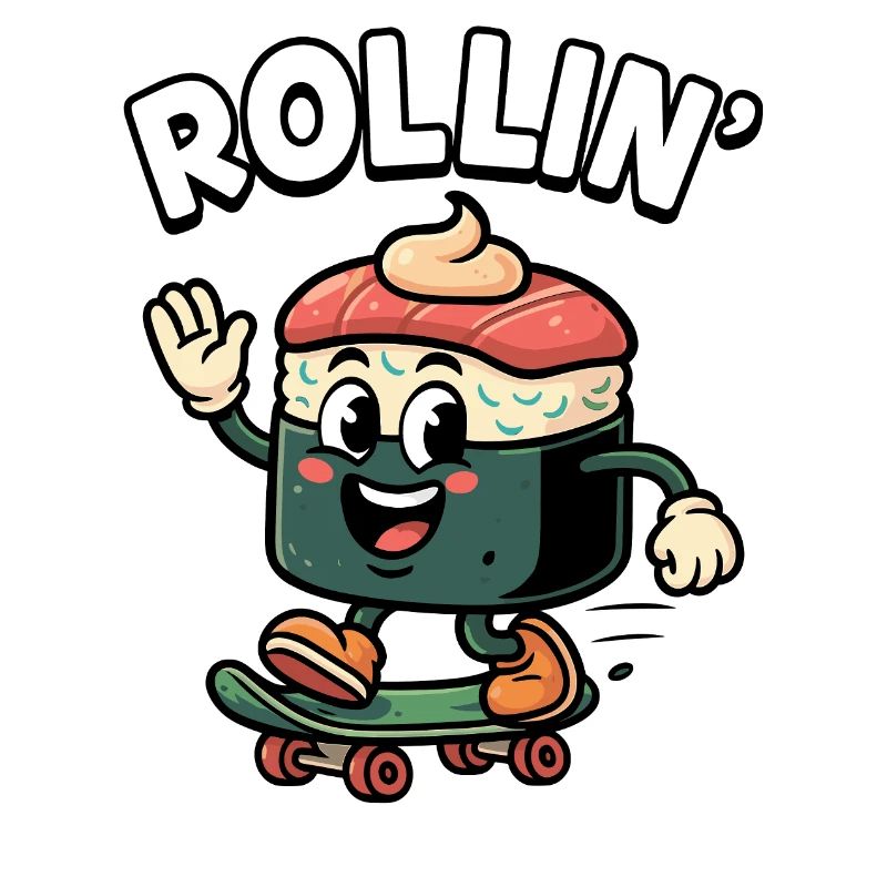 Funny sushi on skateboard