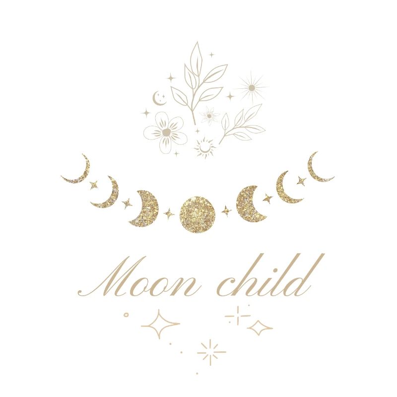 Phases de la lune et étoiles avec texte de l'enfant Lune.