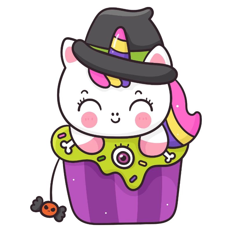 Kawaii Cupcake Sorcière Chat