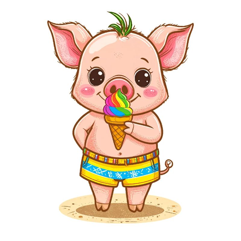 Kleines Schweinchen mit buntem Eis