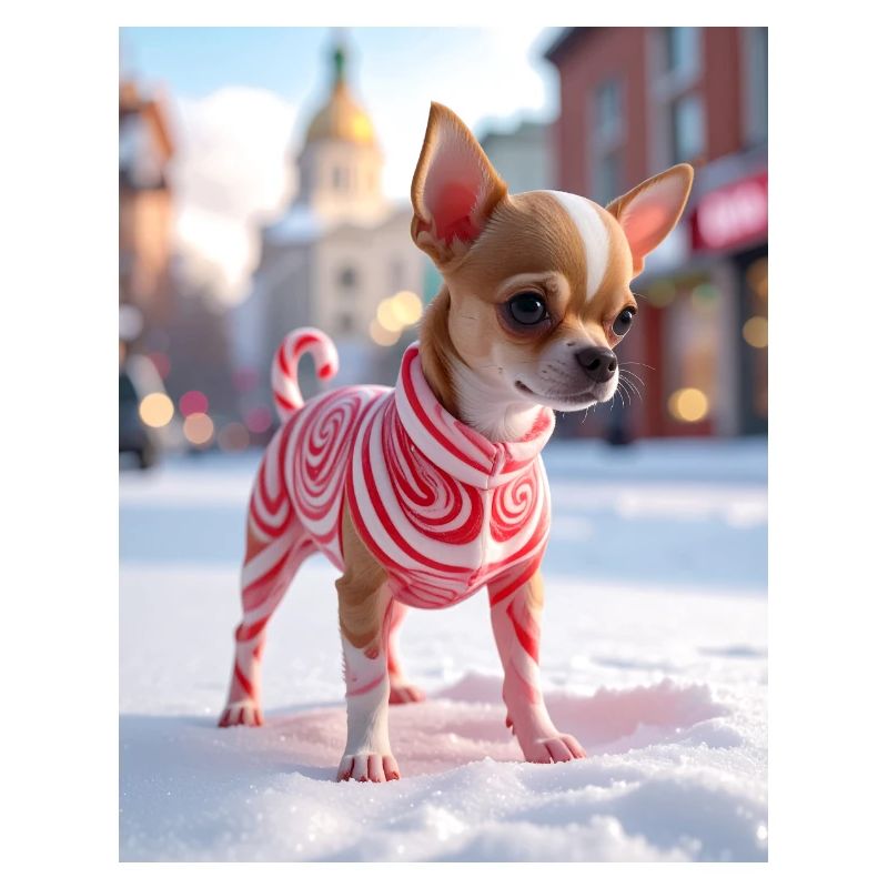Chihuahua im roten Wirbelpullover