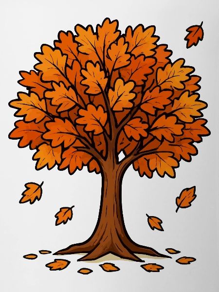 Autumn tree in flame orange