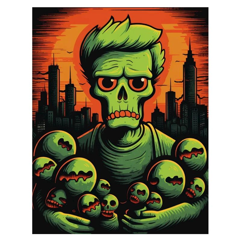Zombie néon avec des boules squelettes