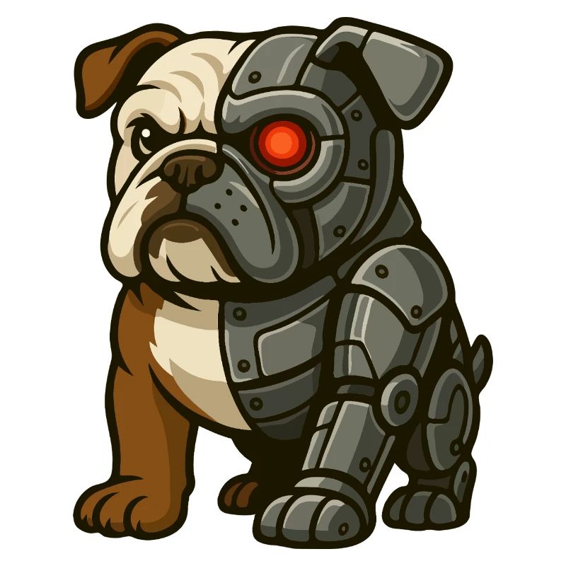 Cyborg Bouledogue avec Œil Rouge et Armure
