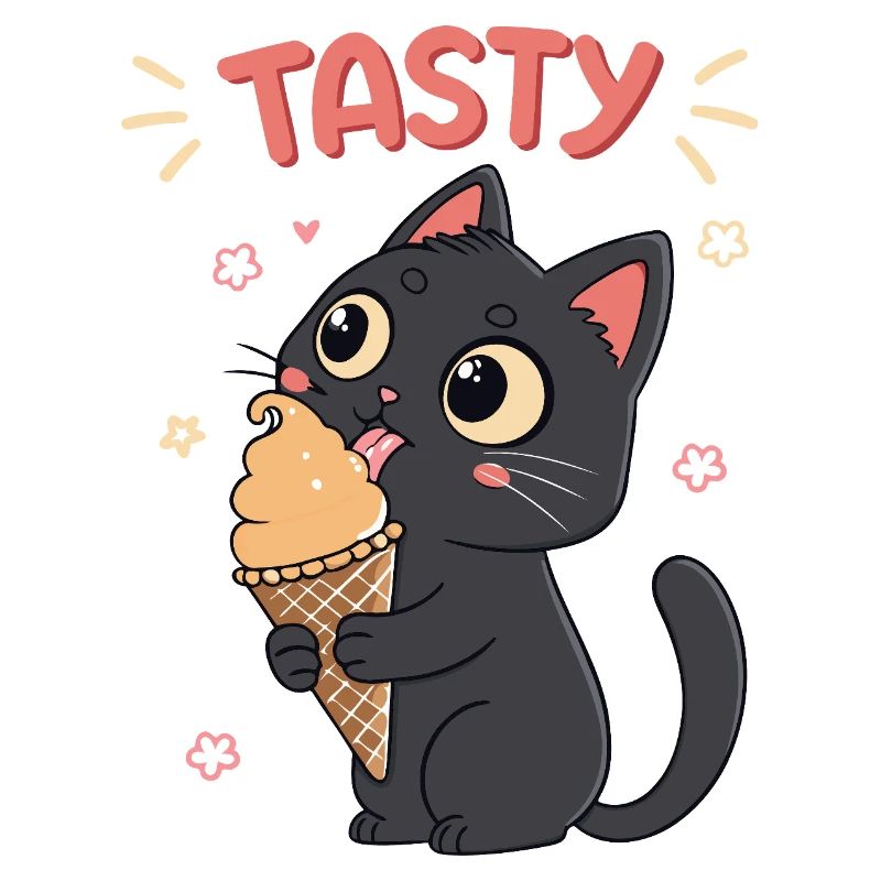 Chat noir gourmand crème glacée