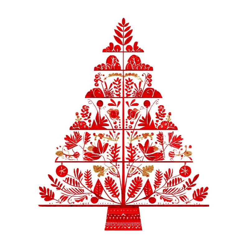 Abstrakter Weihnachtsbaum Rot – Boho Folk Art