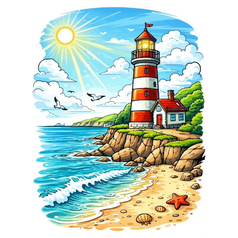 Phare sur la plage côtière ensoleillée