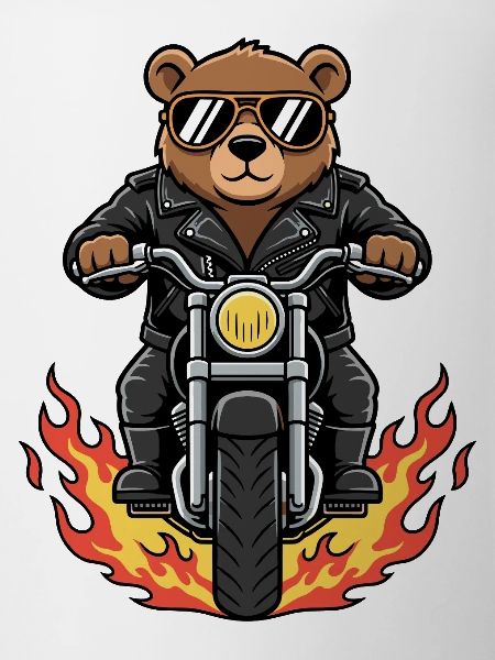 Cool Biker Bear Motorcycle Flames