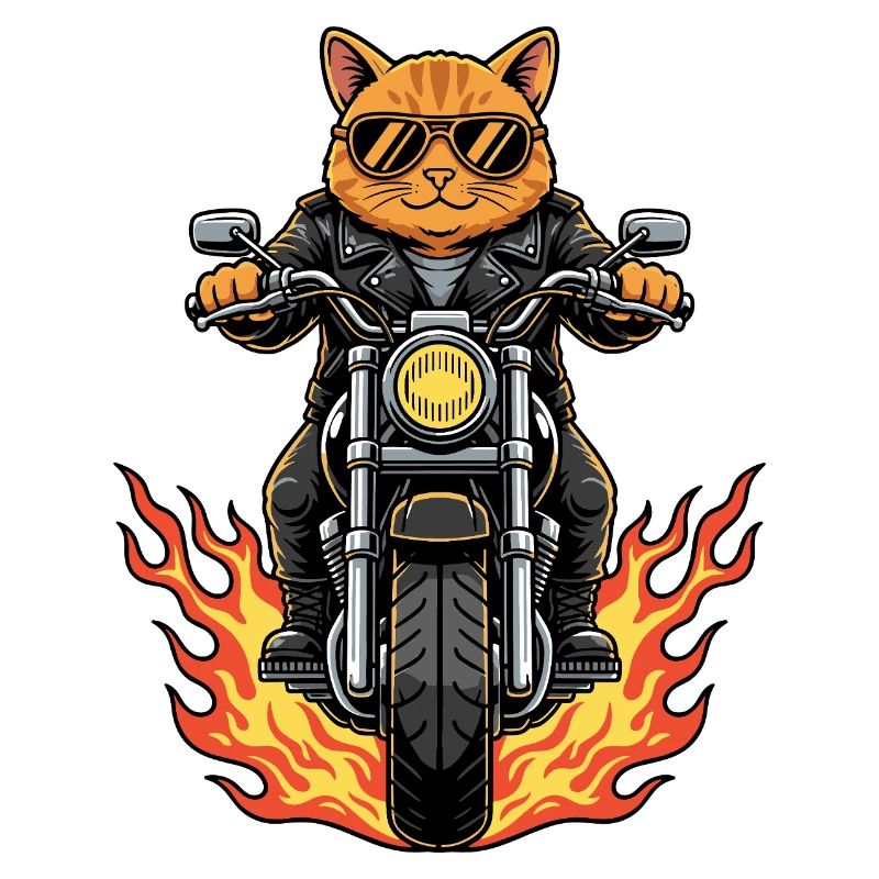 Cool Biker Cat Motorcycle Flames