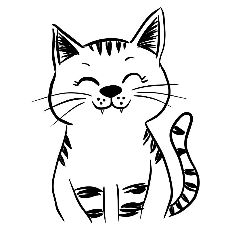 Minimal Smiling Cat Line Art – Happy Kitty