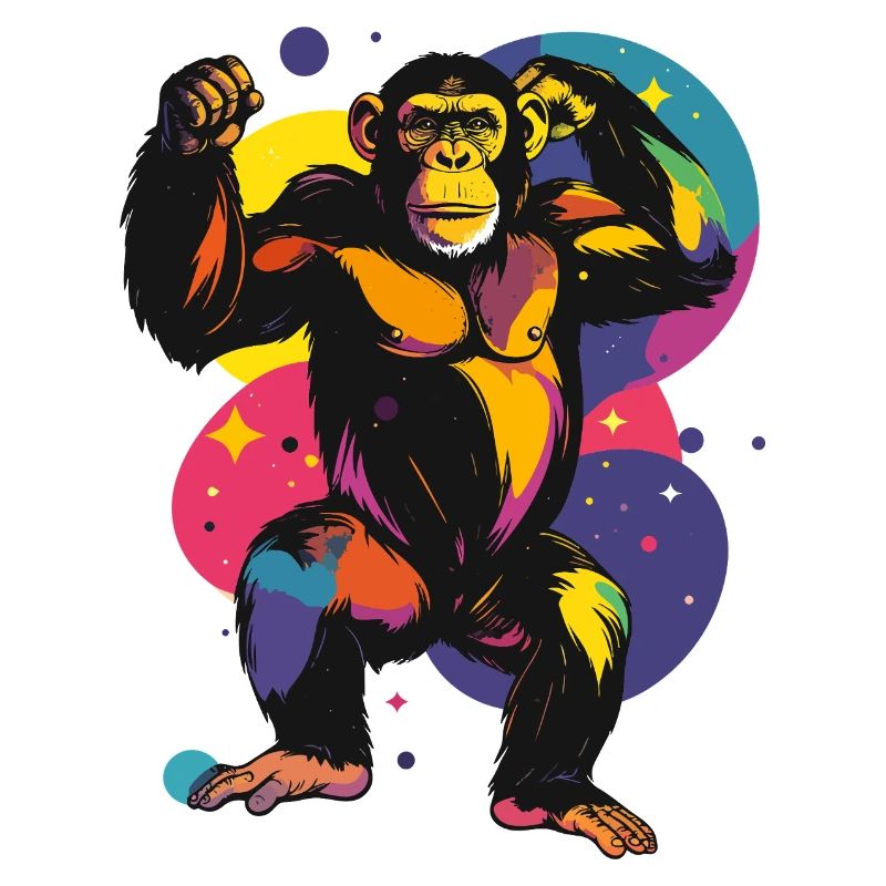 Motif coloré de Pop Art Chimpanzé Singe debout