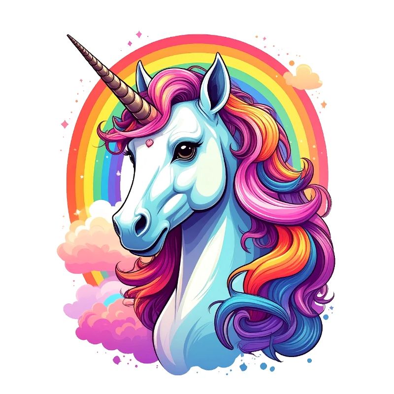 Einhorn mit Regenbogen und Wolken
