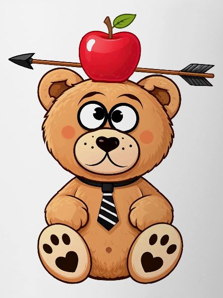 Funny bear with apple and arrow