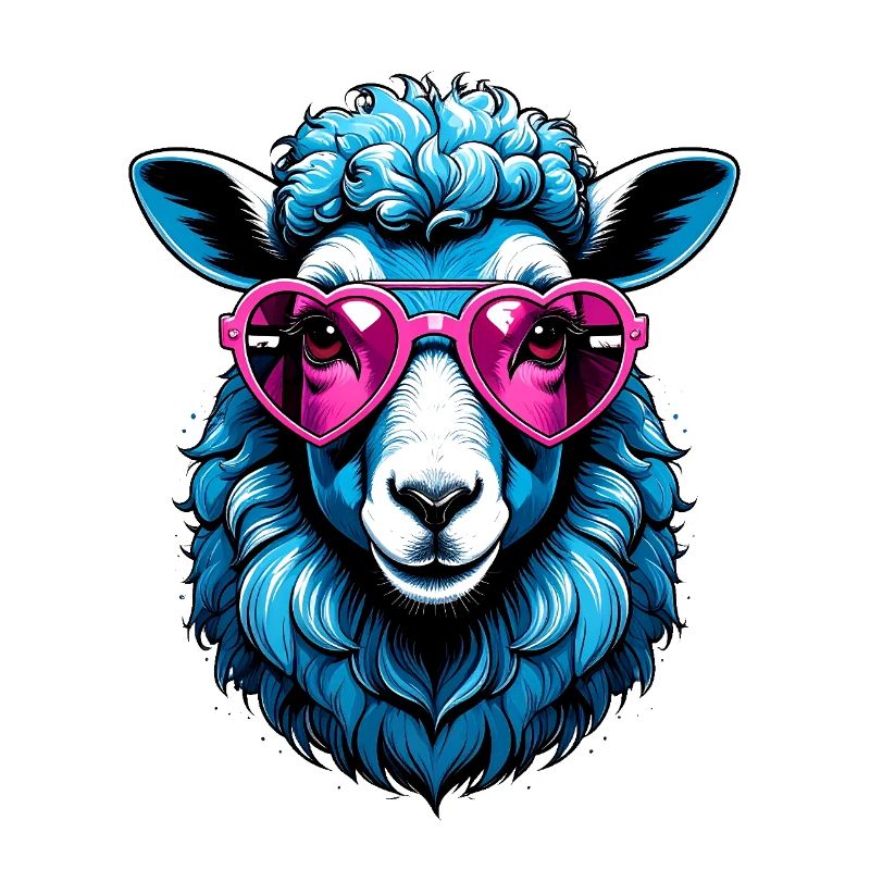 Blaues Schaf mit rosa Herzchenbrille