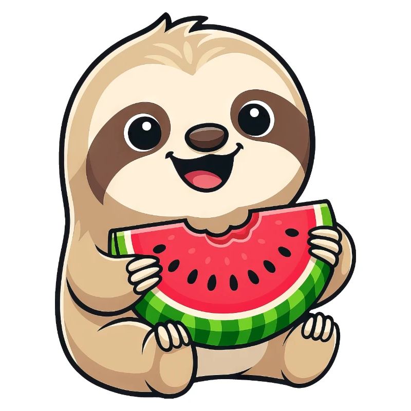 Drolliger Faultier Melone Sommerfrucht Cartoon Süß