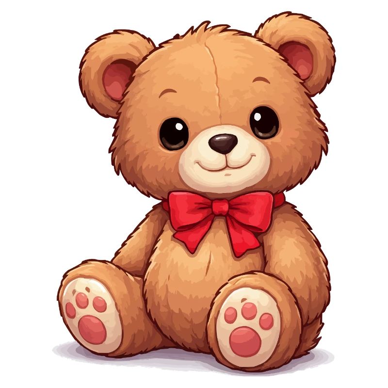 Cuddly bear with red ribbon