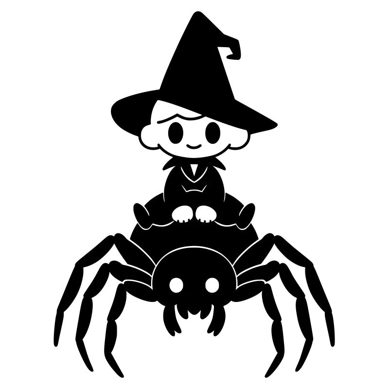 Motif Halloween de la Sorcière Mignonne Rides Araignée
