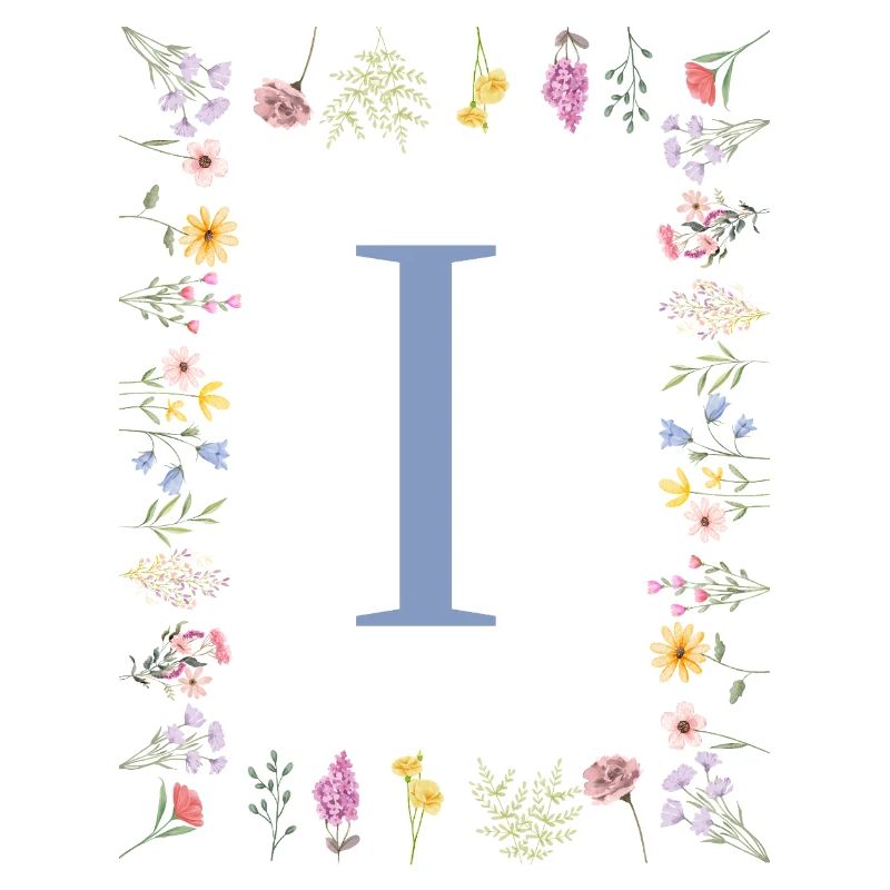 Floral Initial "I" Floral Monogram