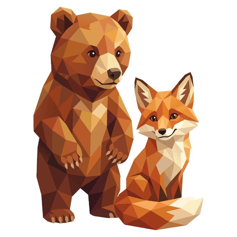 Art géométrique low poly de la forêt d’ours et de renards