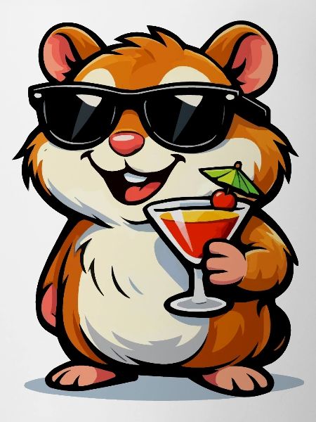 Cool hamster with cocktail and sunglasses