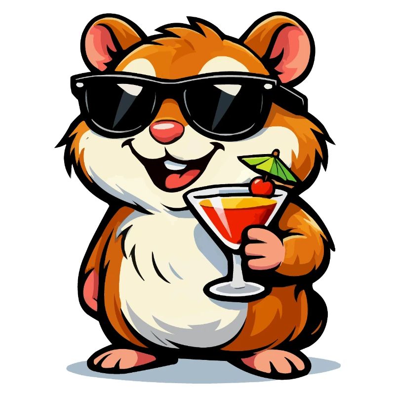 Hamster cool avec cocktail et lunettes de soleil