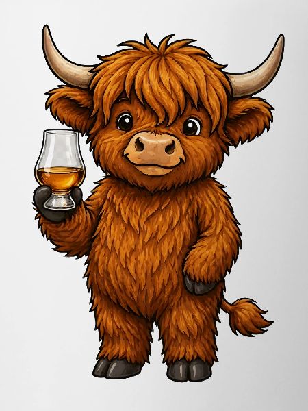 Highland Cattle with Whisky Glass