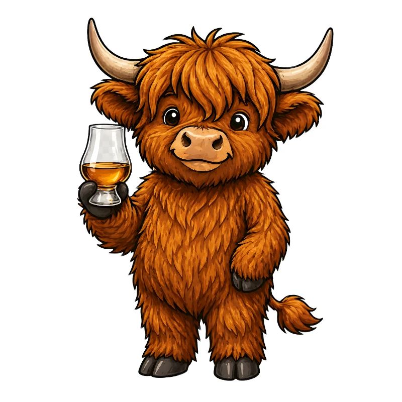 Highland Cattle mit Whiskyglas