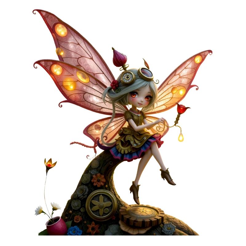 Fée steampunk aux ailes lumineuses