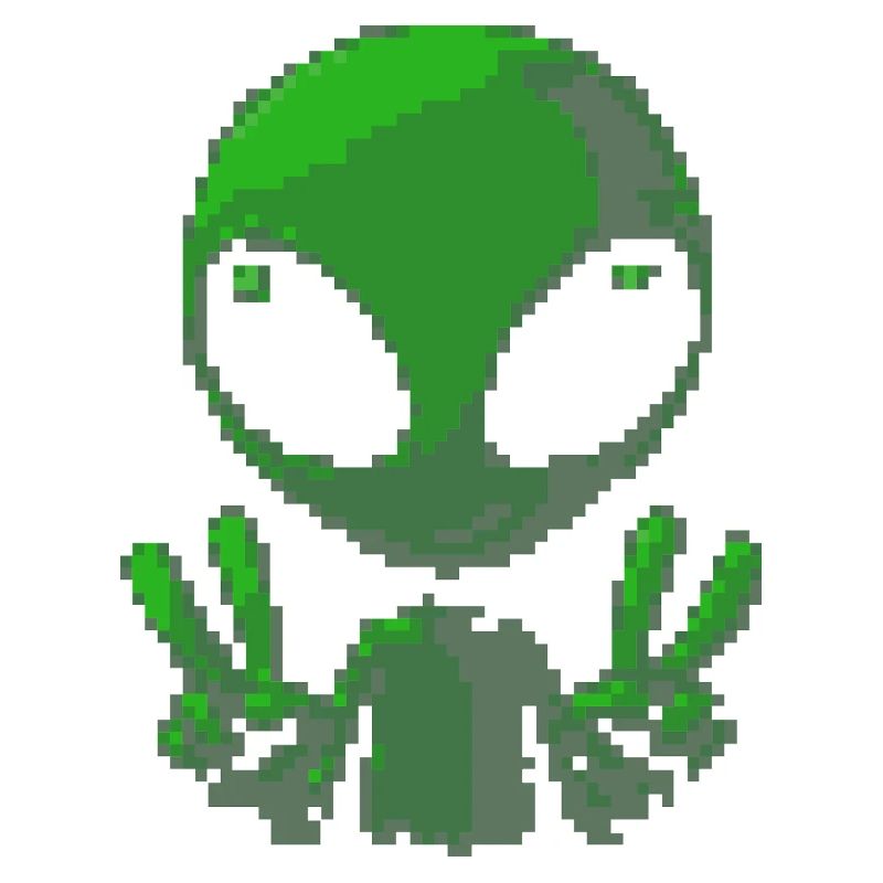Pixel Green Alien Peace Sign