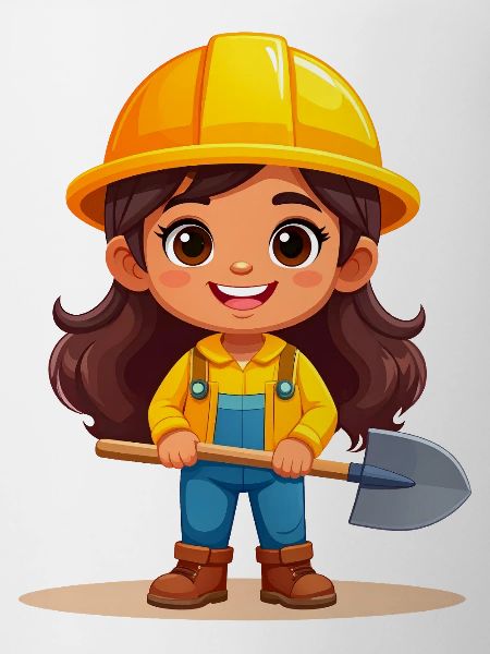 Comic-Mädchen mit Helm & Schaufel – Handwerker