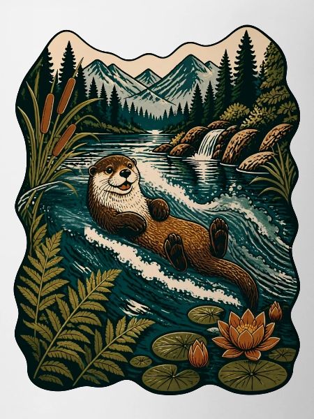 Otter im Waldfluss