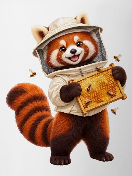 Roter Panda-Imker mit Wabenwabe