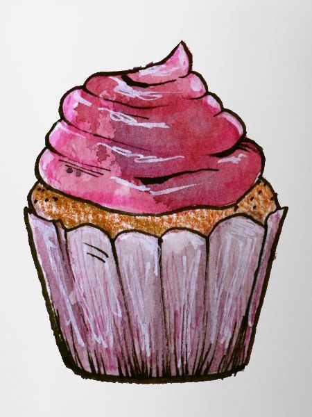 Pink Frost Cupcake Aquarell