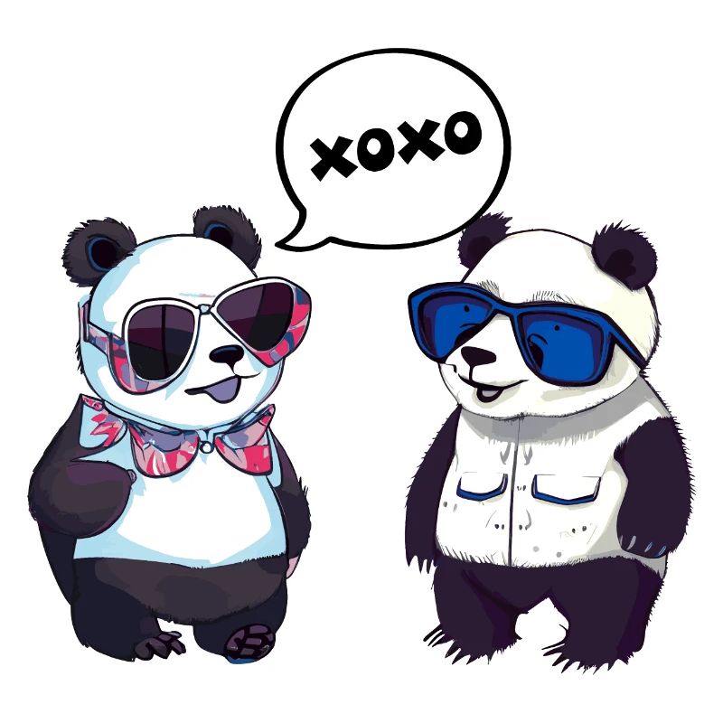 Design de panda cool avec deux pandas mignons