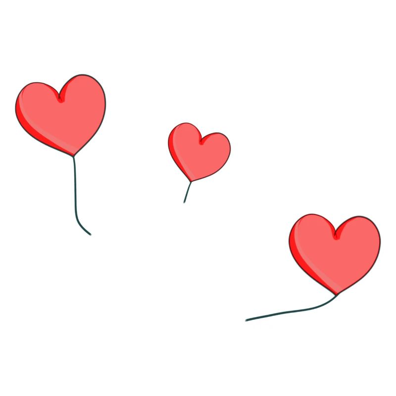 three hearts red balloon
