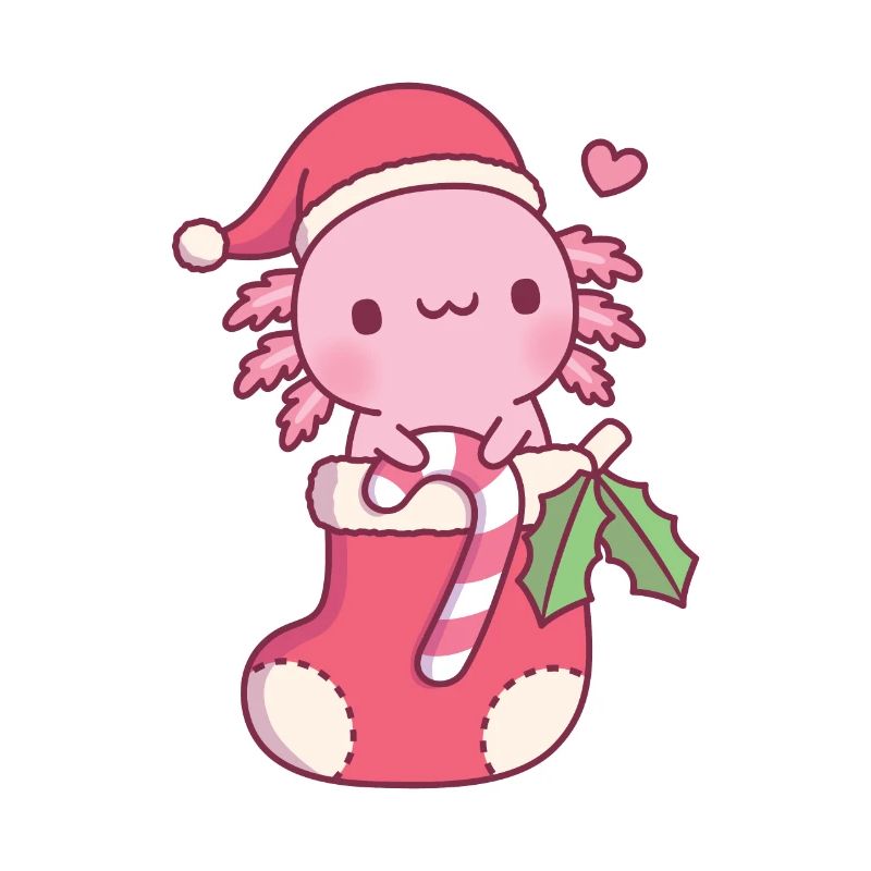 Mignon Axolotl avec canne à bonbons dans le bas de Noël