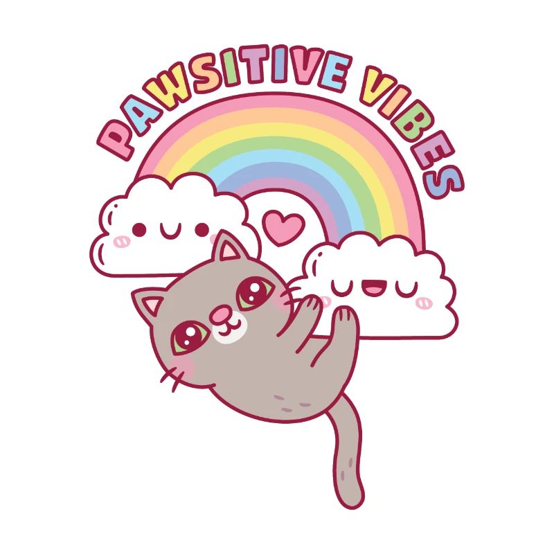 Chat mignon, arc-en-ciel et nuages, vibrations pawsitive