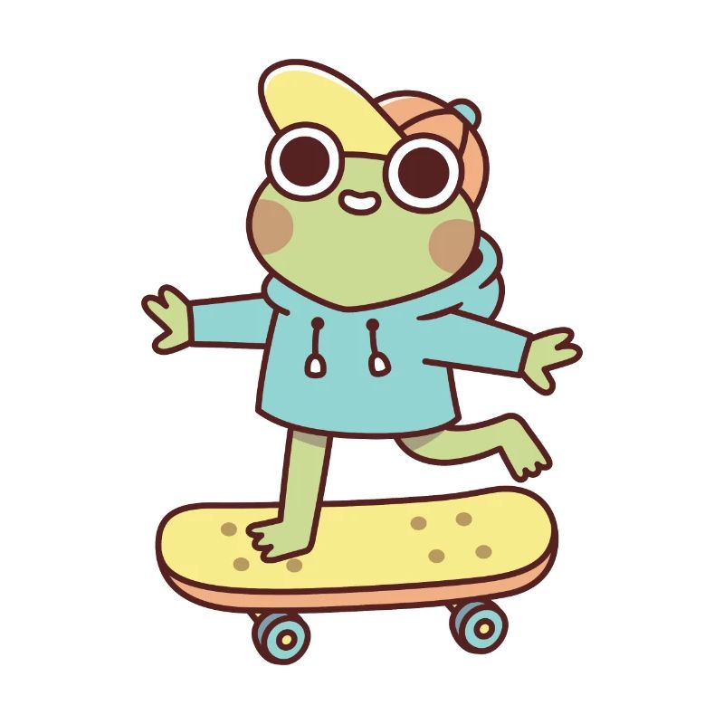 Cute Frog On Skateboard