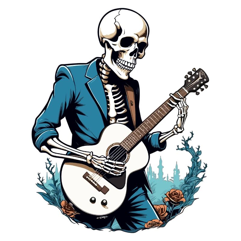 Skeleton with guitar