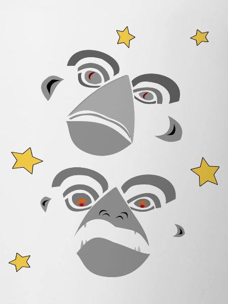 Two monkey faces screaming