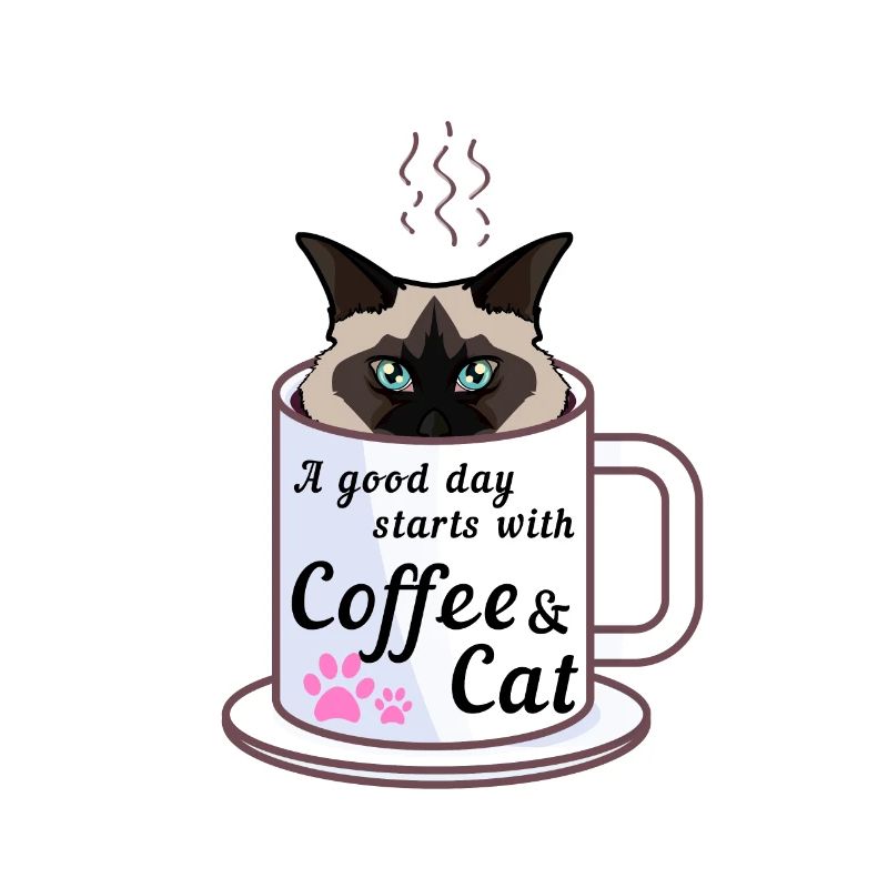 Une bonne journée commence avec un café et un chat Birman