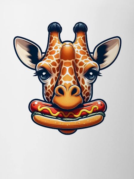 Giraffe enjoys hot dog