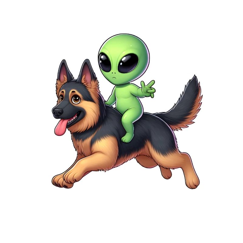 Alien auf Schäferhund