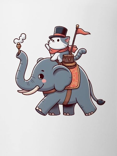 Cat rides elephant