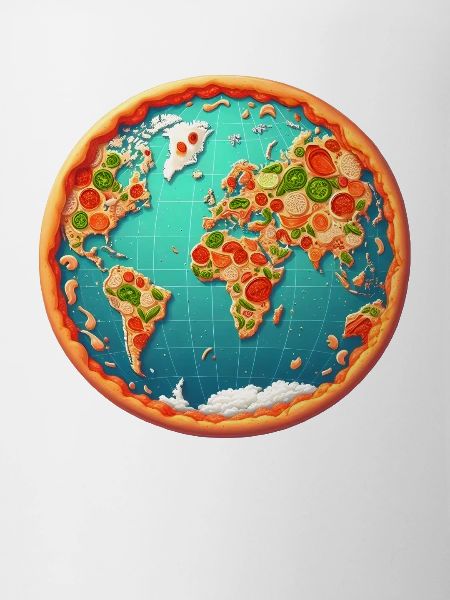 World map on pizza