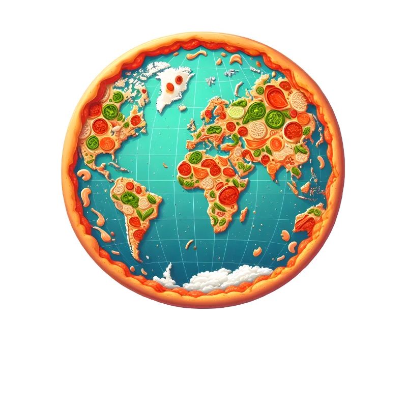 World map on pizza