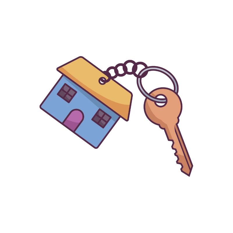 Un porte-clés en forme de maison bleue avec une clé
