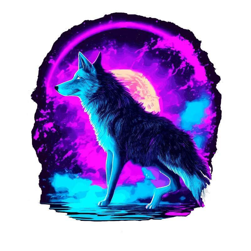 Wolf Neon Illustration Synthwave Art