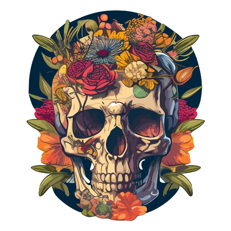 Crâne humain et fleurs 22