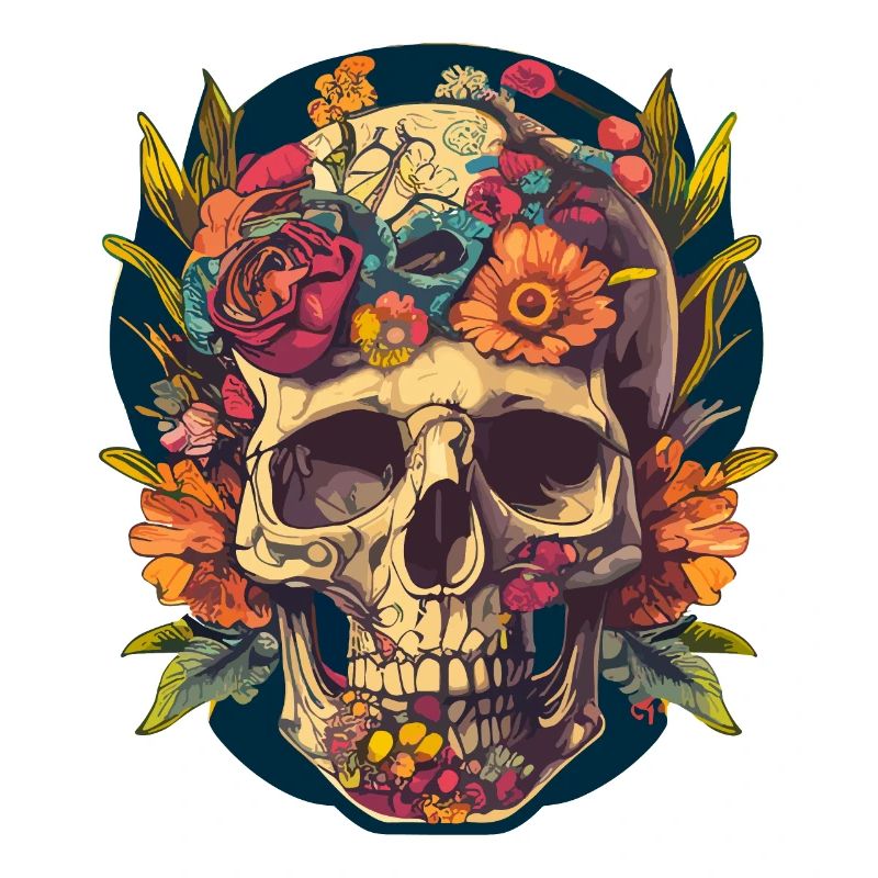 Crâne humain et fleurs 23